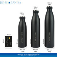 Boss Panda Isolierflasche 750 ml in Schwarz – hochwertige Thermoflasche aus Edelstahl für Alltag, Arbeit und Freizeit.