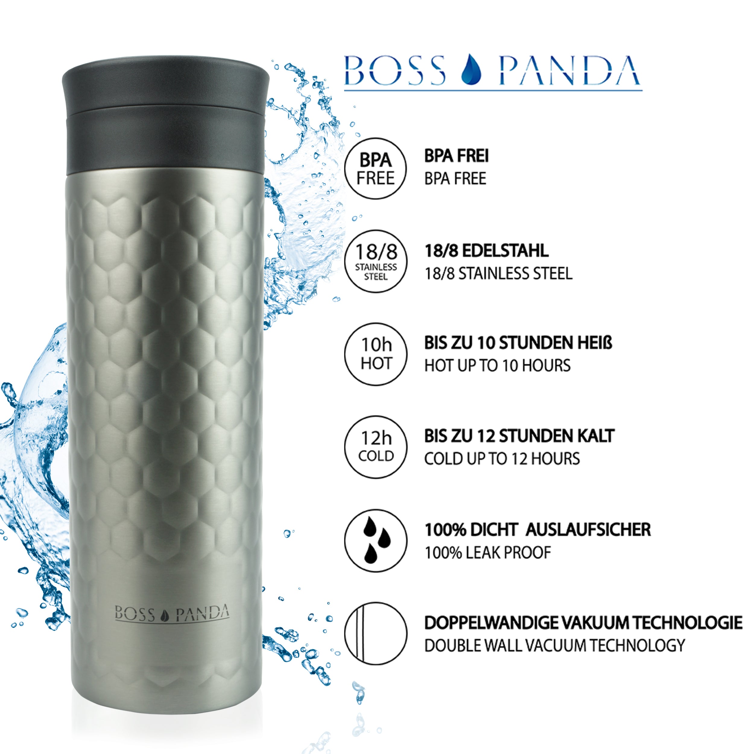 Thermobecher Isolierbecher mit Teesieb Becher Edelstahl Tee 450 ml.