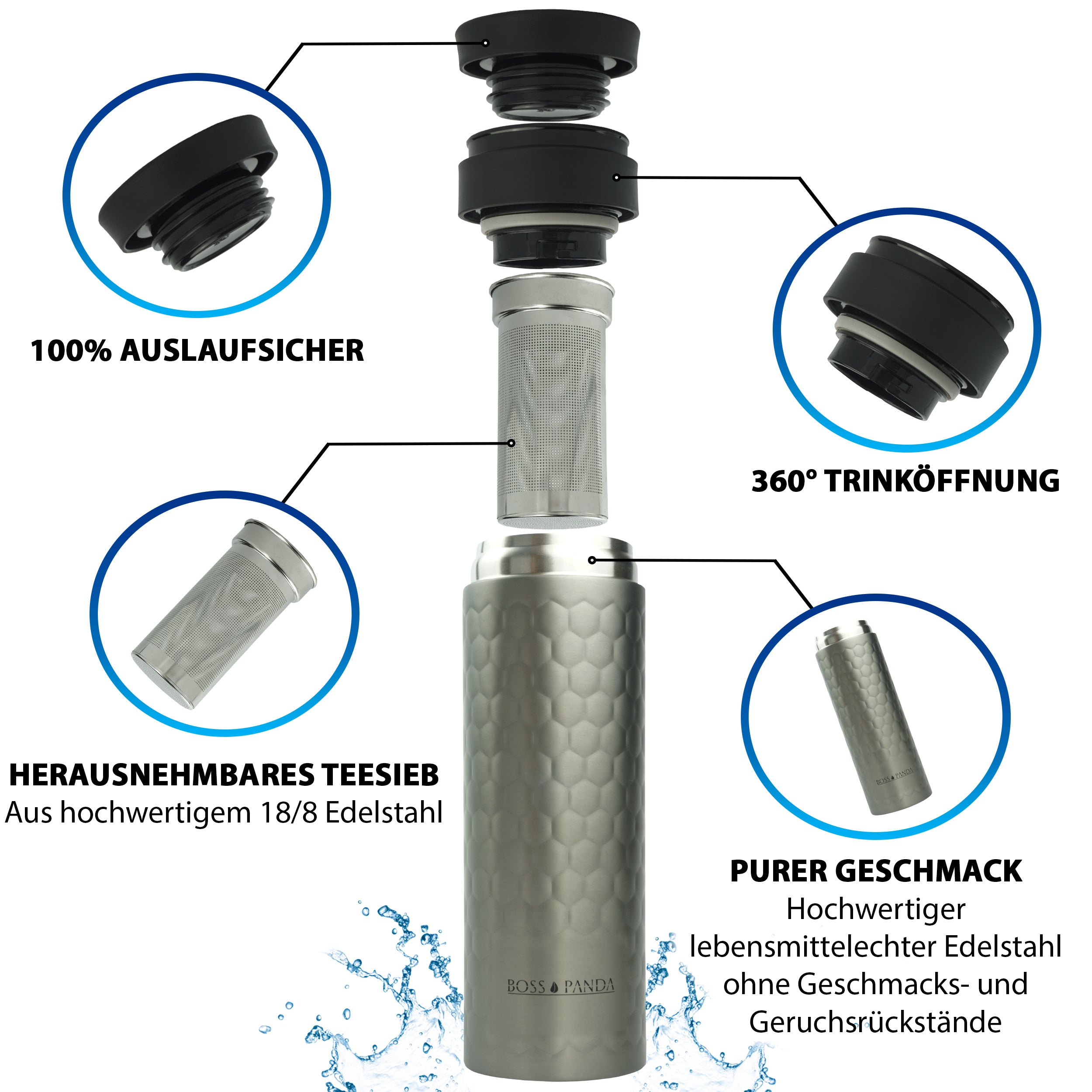 Thermobecher Isolierbecher mit Teesieb Becher Edelstahl Tee 450 ml.