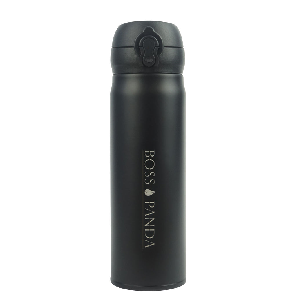 Trinkflasche Edelstahl Doppelwandig Isolierflasche 500ml Schwarz ( Flip-Top-Deckel ).
