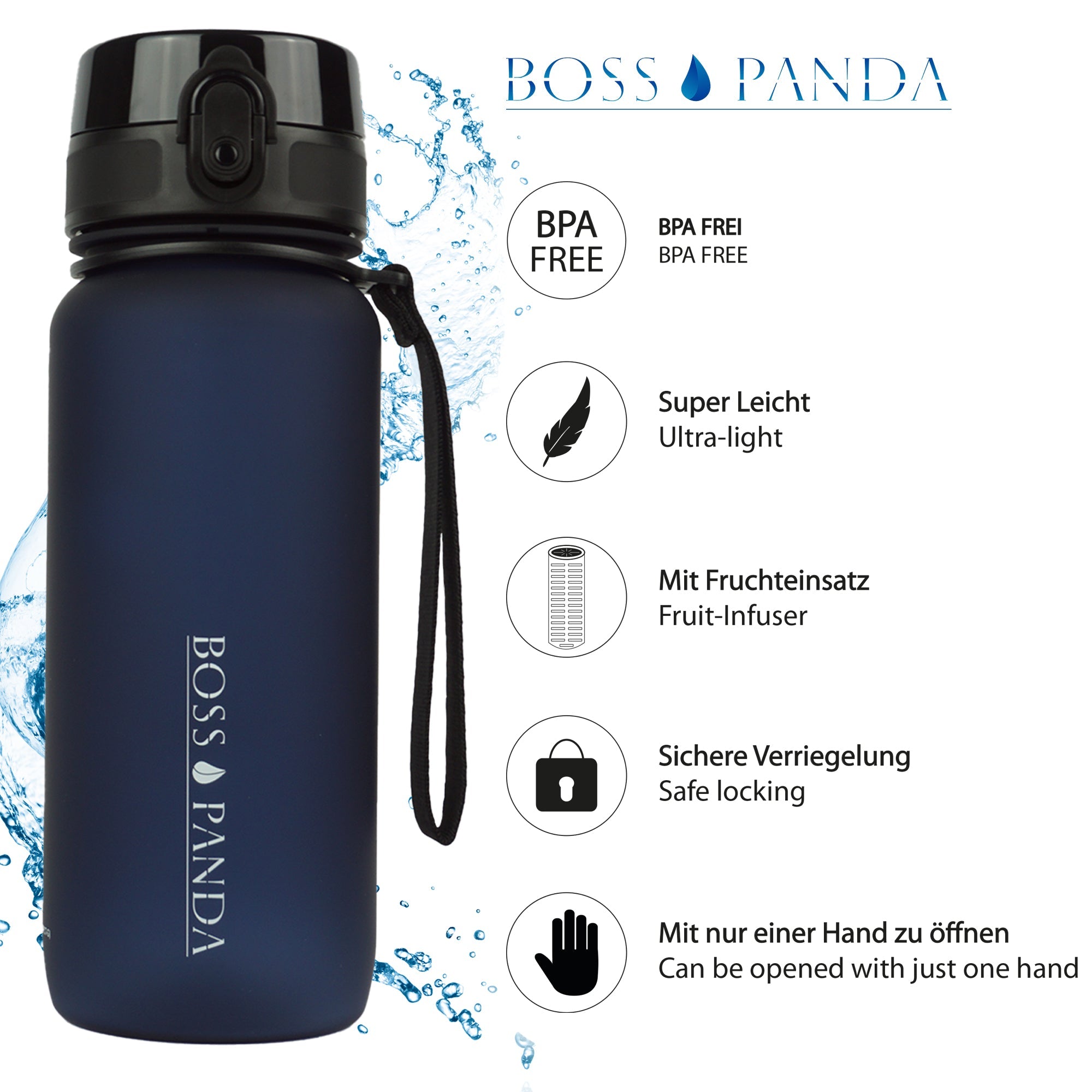 Trinkflasche Sportflasche Wasserflasche Früchtesieb 650ml – BPA Frei.